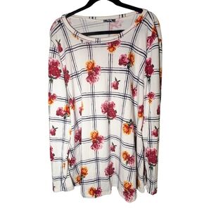 NWOT Story Teller Floral Plaid Patchwork Top 3X Elbow Patches Tunic